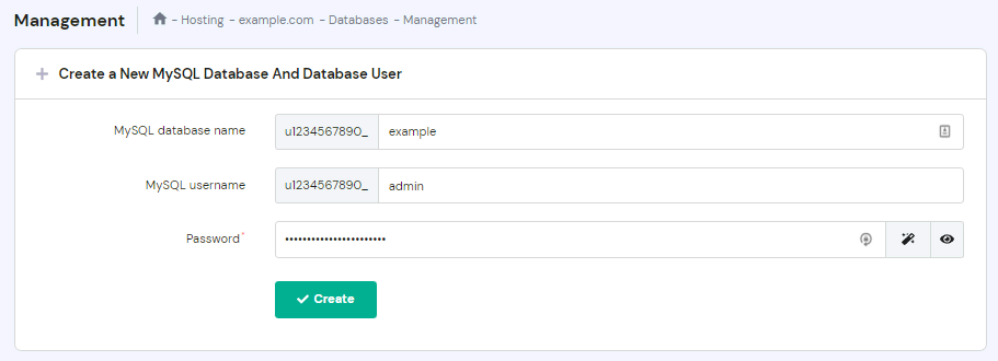 hPanel 上的資料庫管理頁面