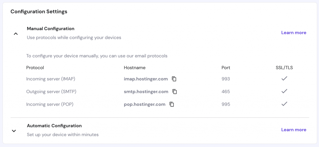 Email manual configuration