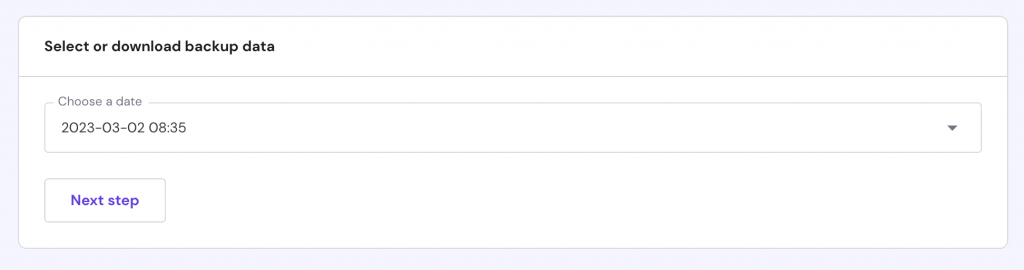 Date selection dial in hPanel's file backup settings 