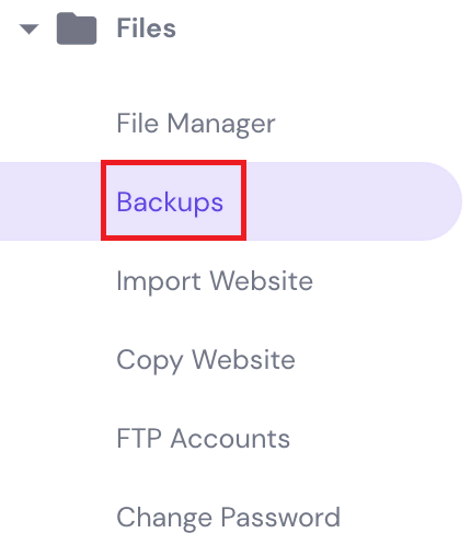 hPanel Backups feature