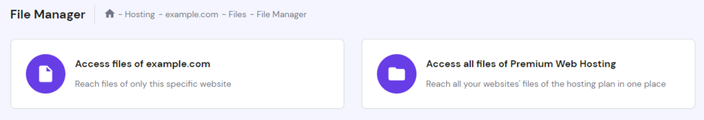 Files section on the Hostinger hPanel