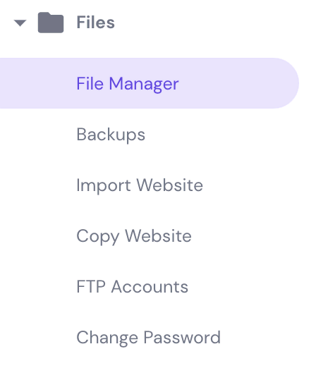 The File Manager on Hostinger's hPanel.