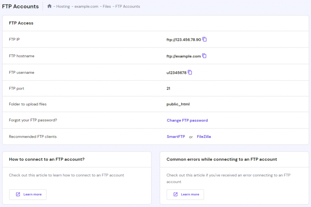 FTP Access window.