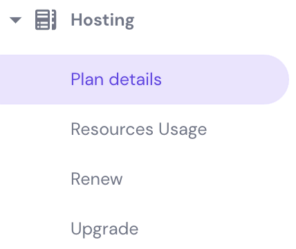 Plan details section on hPanel