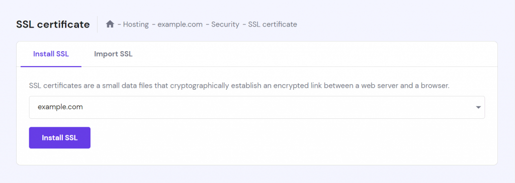 Installing an SSL certificate on hPanel's Security page