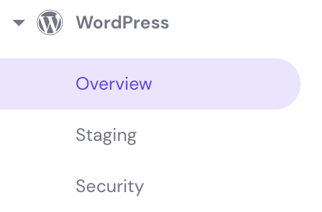 The WordPress Overview button in hPanel