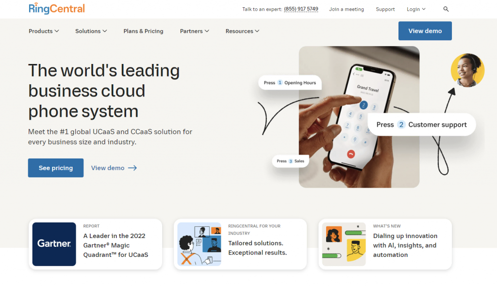 RingCentral's homepage