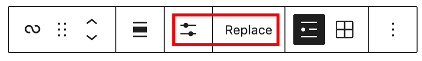 The block toolbar for the Query Loop block, Display settings and Replace buttons are highlighted