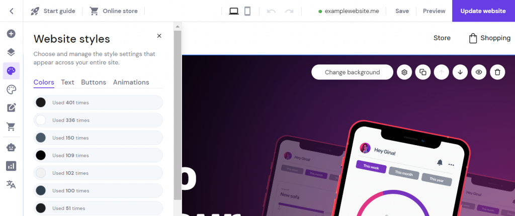 Hostinger Website Builder 中的全局网站样式设置