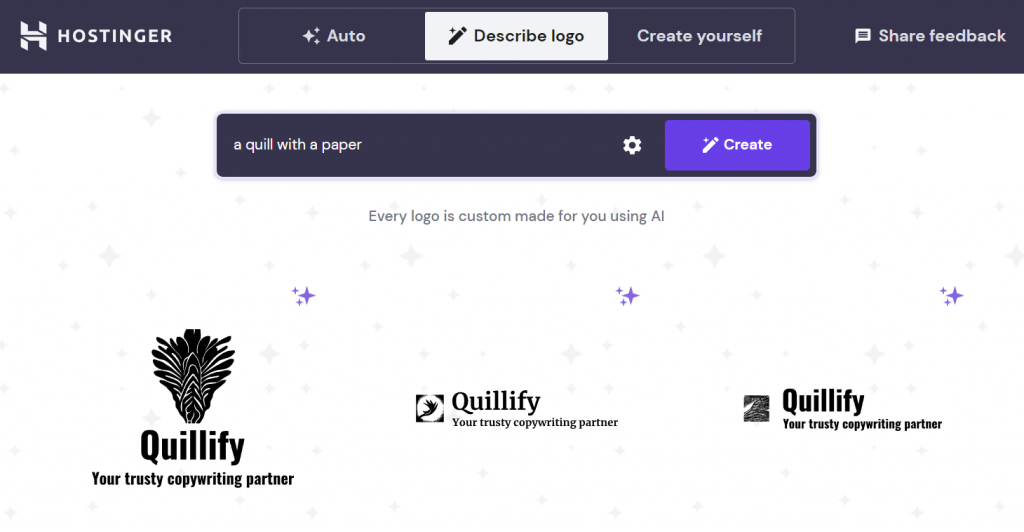 Hostinger Website Builder 徽标生成器的用户界面