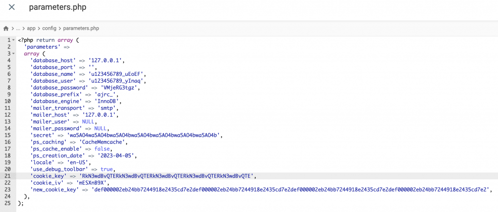 How to manually reset password via the parameters.php file