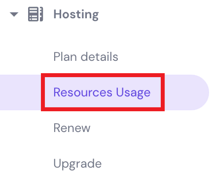 The Resource Usage menu in hPanel's sidebar