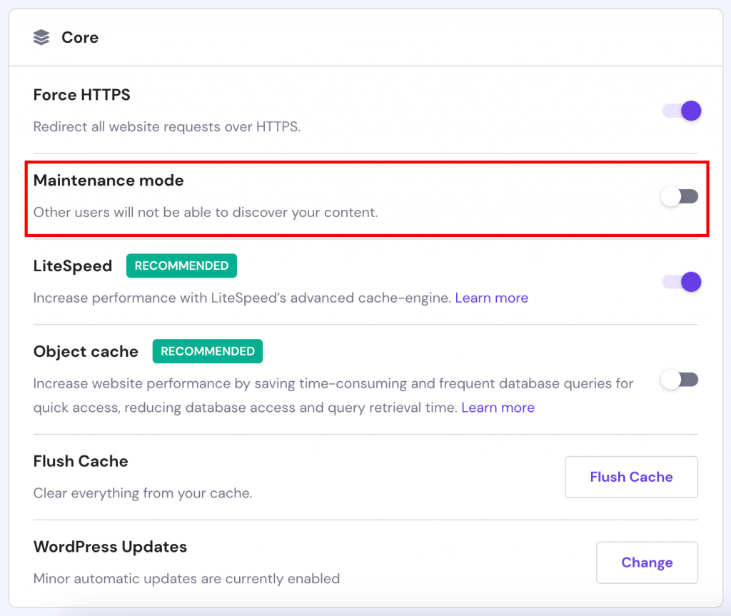 Maintenance mode on hPanel.