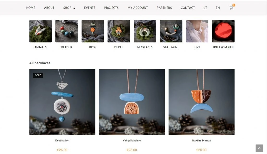 Monai product page displaying necklaces