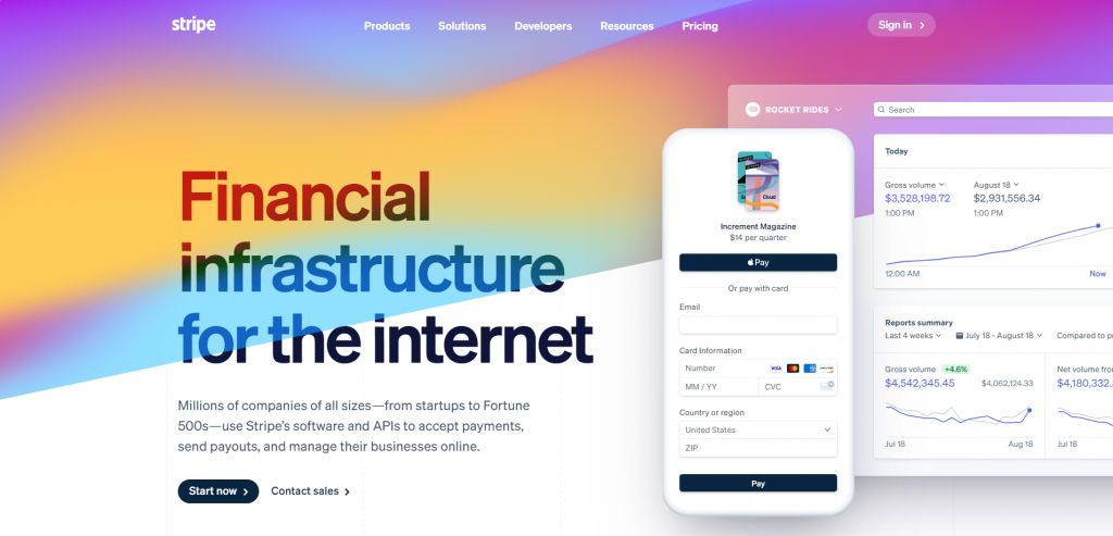 Stripe's landing page