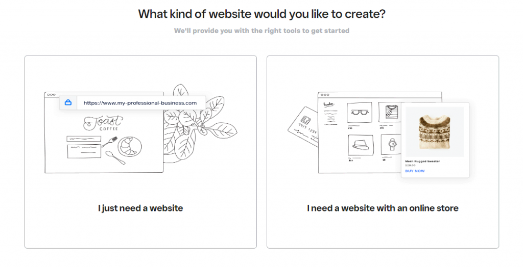 The What kind of website would you like to create page on Weebly