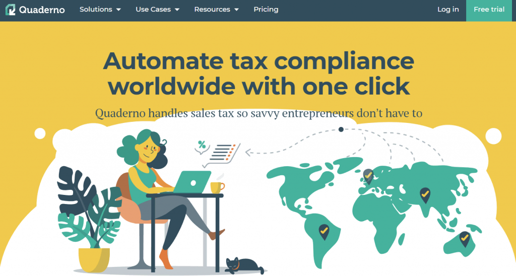 Quaderno's, sales tax software, homepage