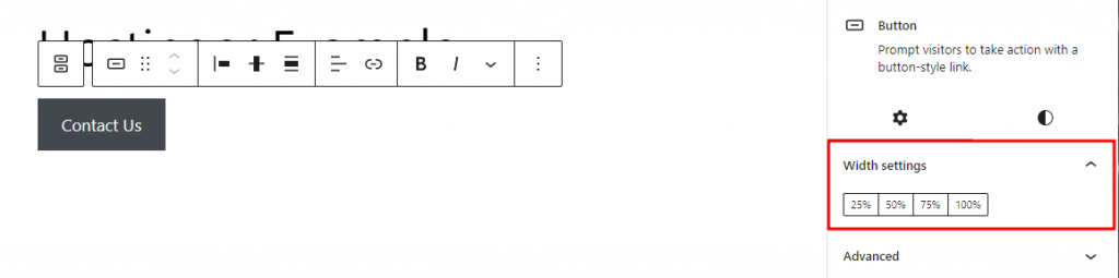 Button width settings on the block editor
