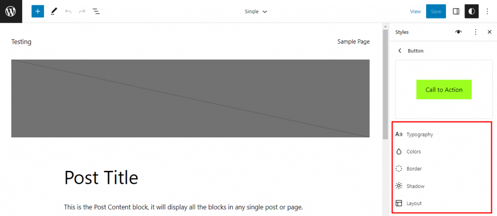 The block style settings in the WordPress Gutenberg editor