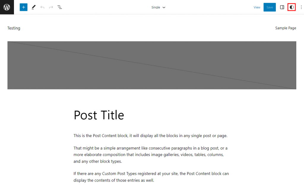 The global styles settings button in WordPress site editor interface.