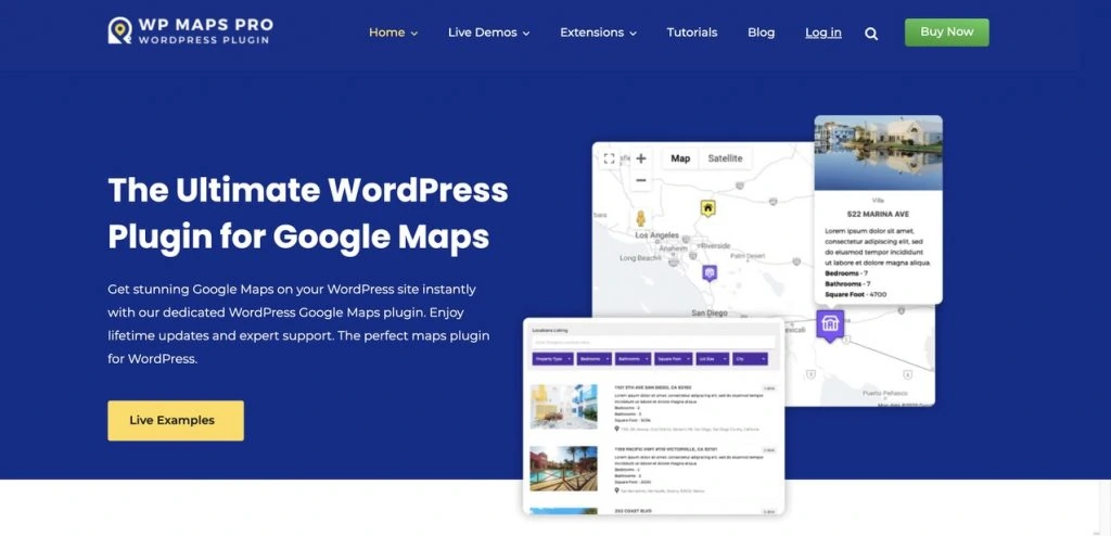 Homepage of the WP Maps Pro plugin website