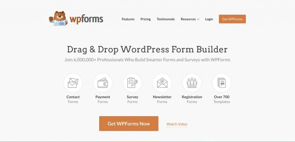 Homepage of WPForms plugin