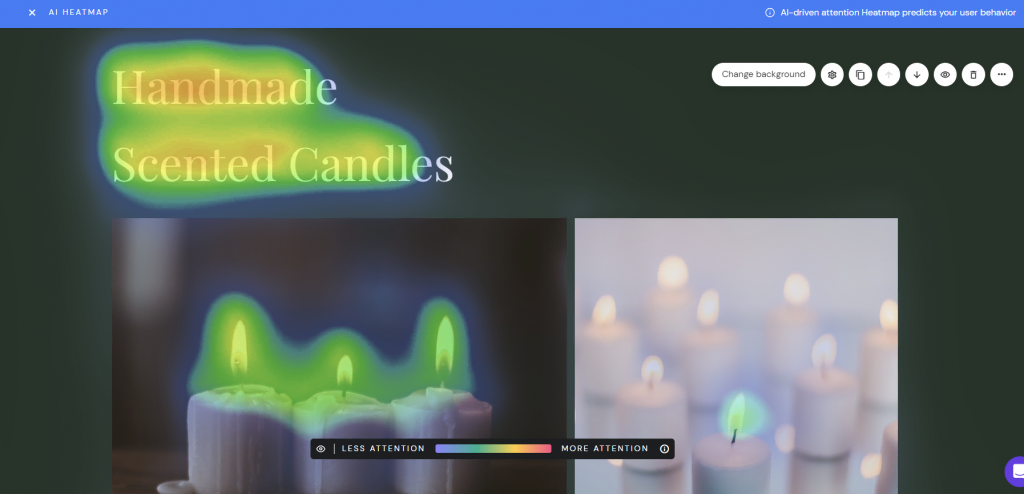 AI Heatmap feature showing which area of a website generates the most attention.