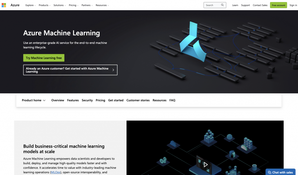 Azure Machine Learning landing page
