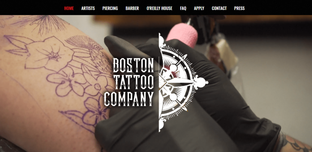 Boston Tattoo Company website homepage