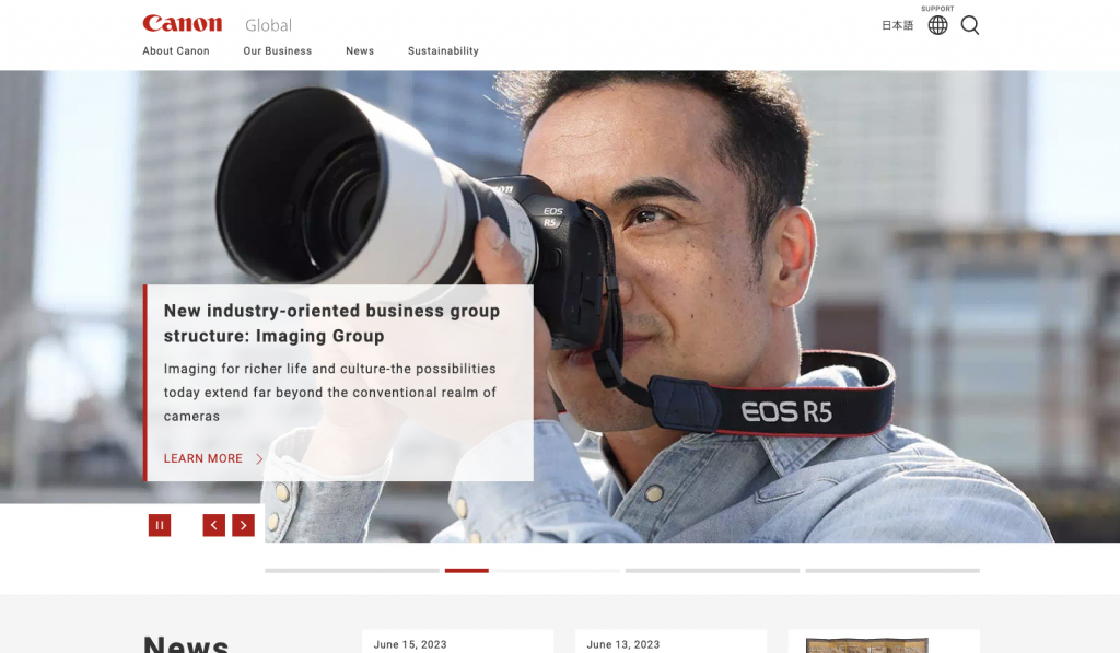 Canon landing page