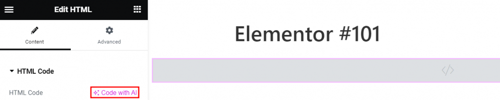 Elementor AI's Code with AI feature