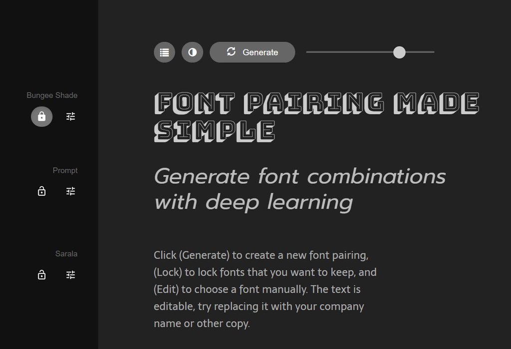 User interface of Fontjoy, an AI-powered font pairing generator