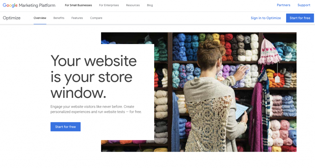 Google Optimize landing page