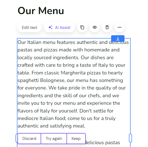Example of text created by Hostinger Website Builder's AI Content Generator
