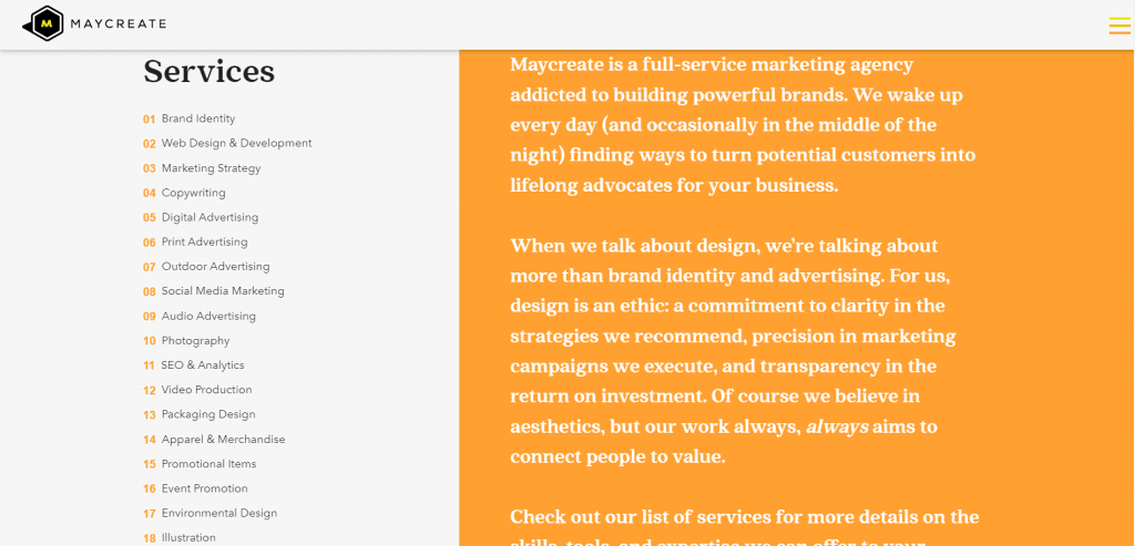 Maycreate's services section