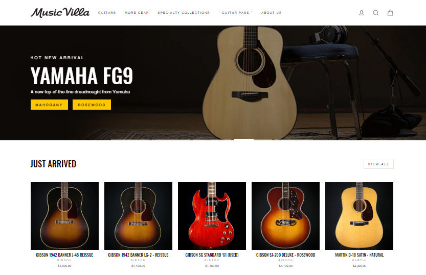 Music Villa website homepage