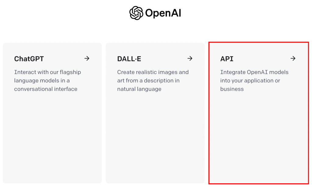 Closeup of Open API's website selection screen