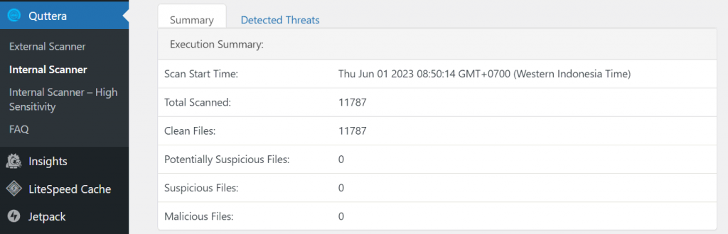 Quttera Web Malware Scanner's report summary