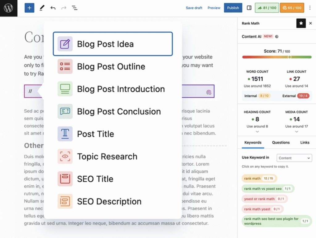 Rank Math AI WordPress AI plugin