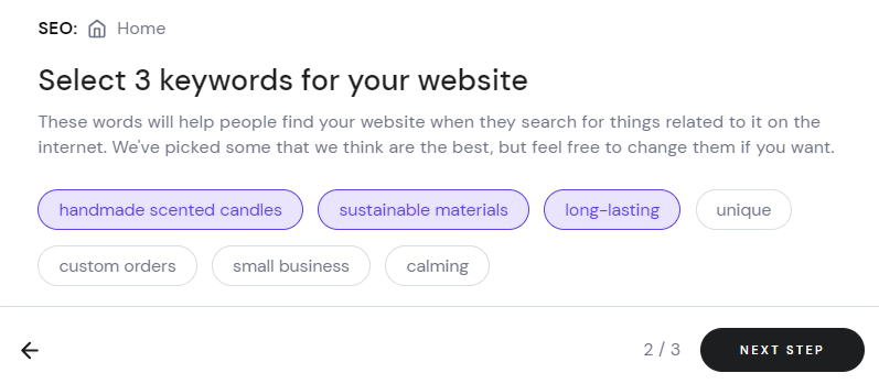 使用 Hostinger Website Builder 的 SEO 工具为您的网站选择关键字。