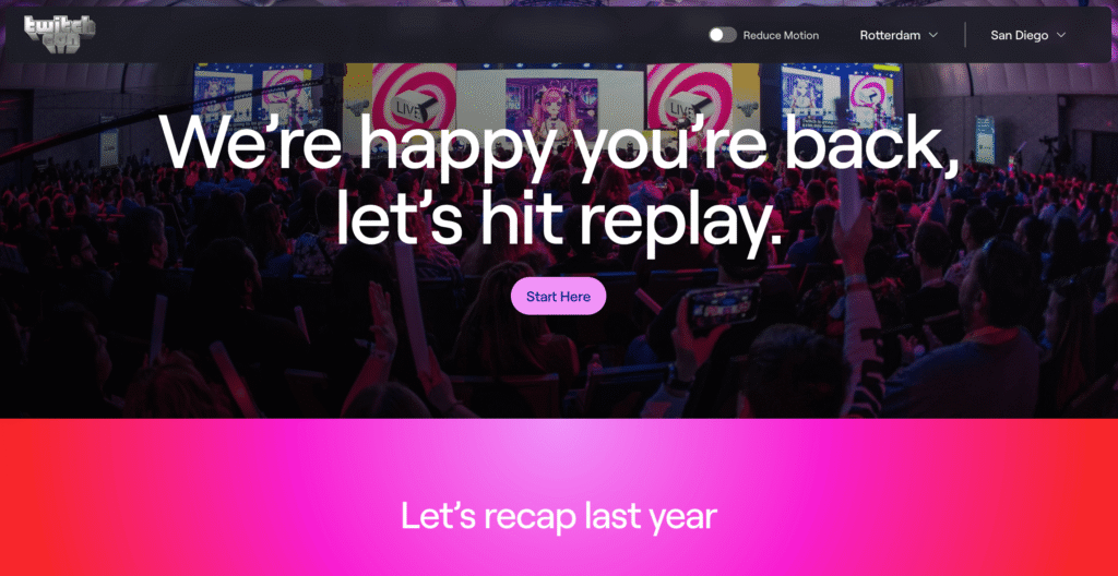 Homepage of TwitchCon and an example of a static website