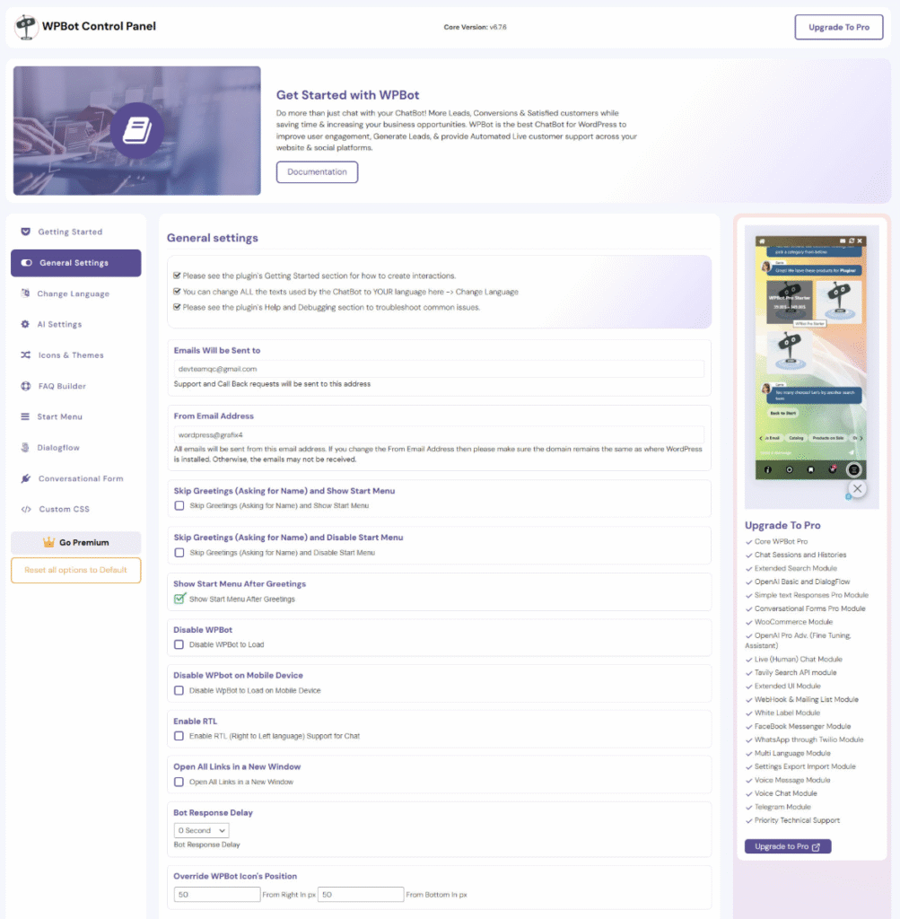 WPBot WordPress AI plugin