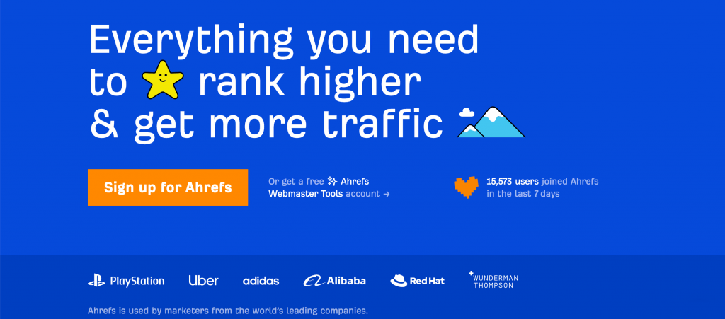 Ahrefs SEO 软件工具的主页