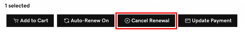 Illustration showing the cancel renewal button in your GoDaddy account's billing page