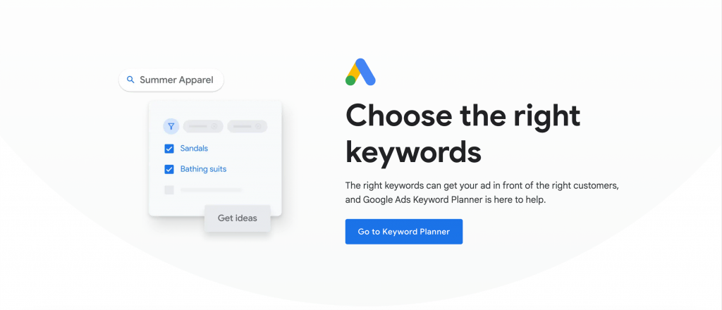 Google 关键字规划工具的主页