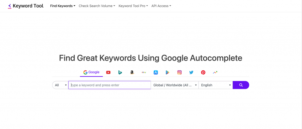 多环境关键词研究解决方案首页,Keyword Tool