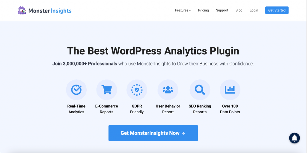 MonsterInsights 工具的主页