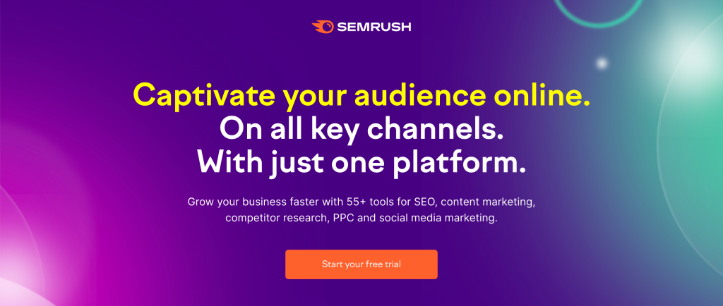 SEMrush SEO ソフトウェア ツールのホームページ
