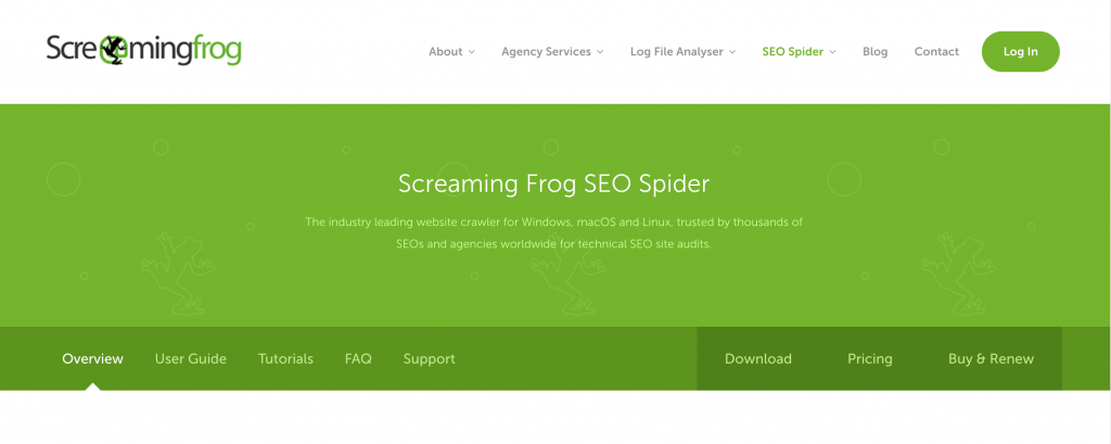 Screaming Frog SEO 스파이더 도구 홈페이지