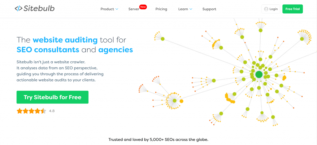 Homepage of the Sitebulb audit tool